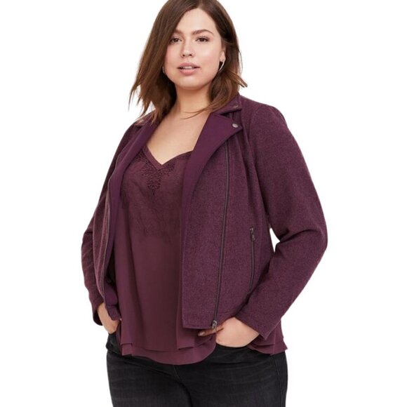 Torrid Purple Moto Jacket 2X - Stretch Knit Panels, Full Zip, Flannel Coat, EUC - Picture 11 of 12